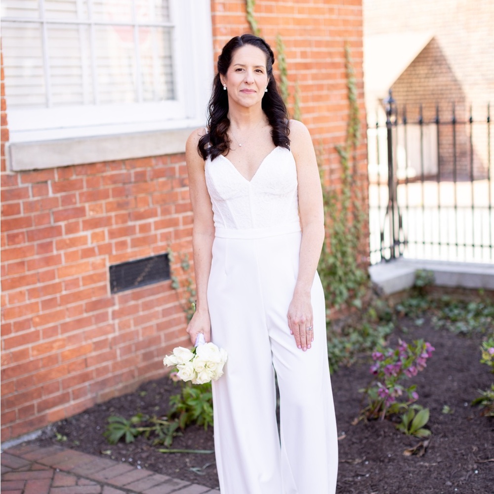 DB Bridal White Lace Top Wide Leg Jumpsuit - altered to fit